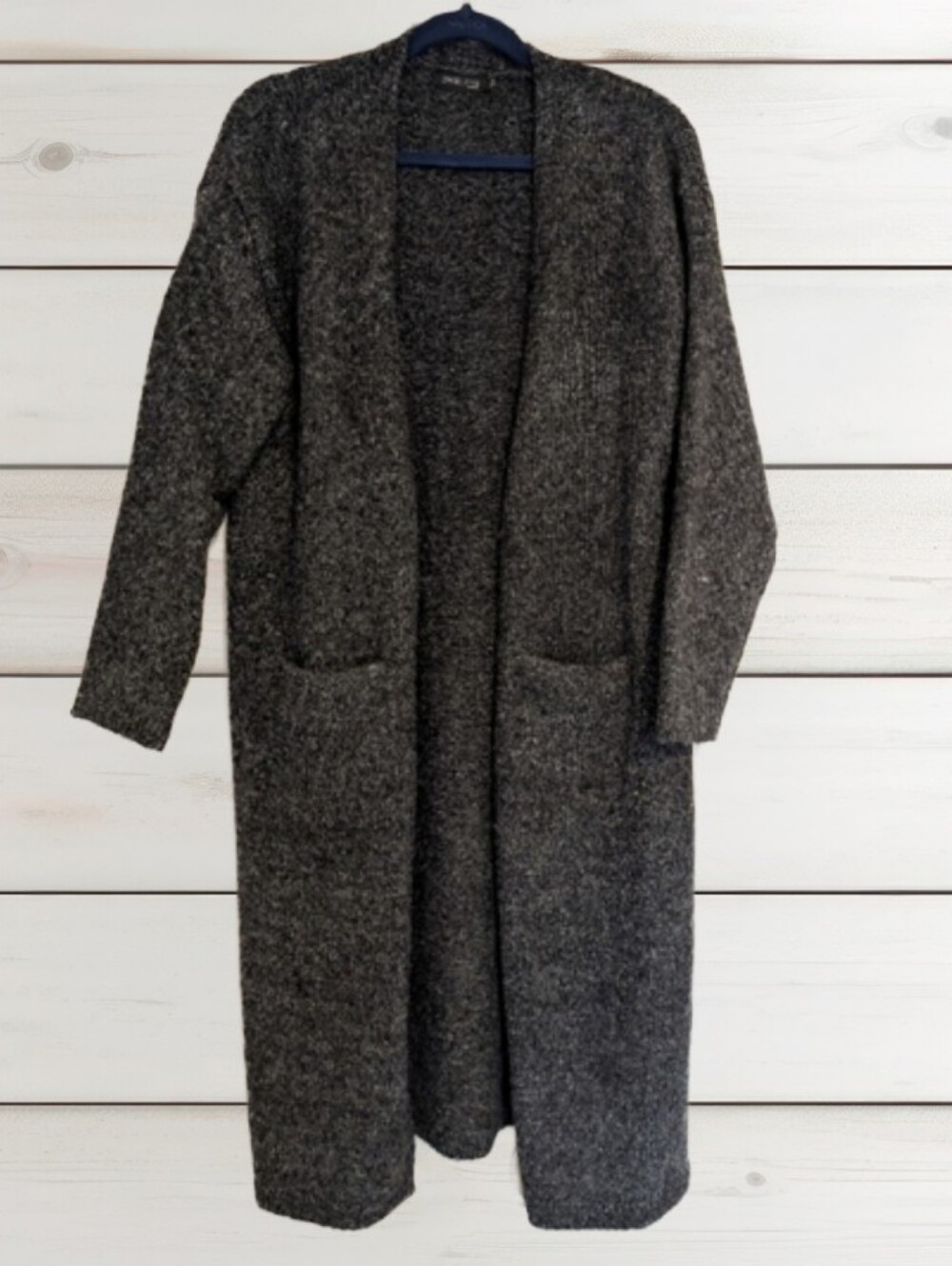 C'est Moi Gray Longline Cardigan Cozy Open Front Duster Sweater With Pockets